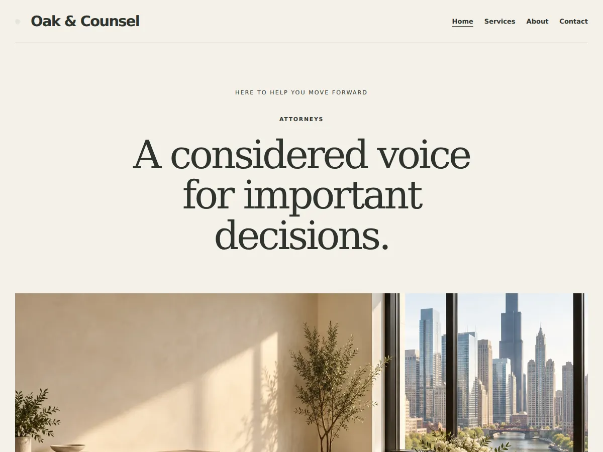Quiet personal counsel sample website showing its homepage layout