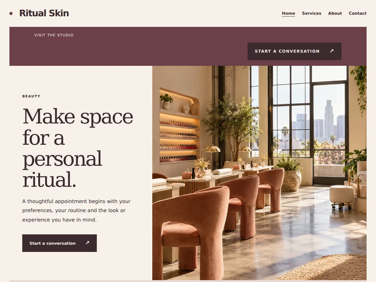 Salon destination gallery sample website showing its homepage layout