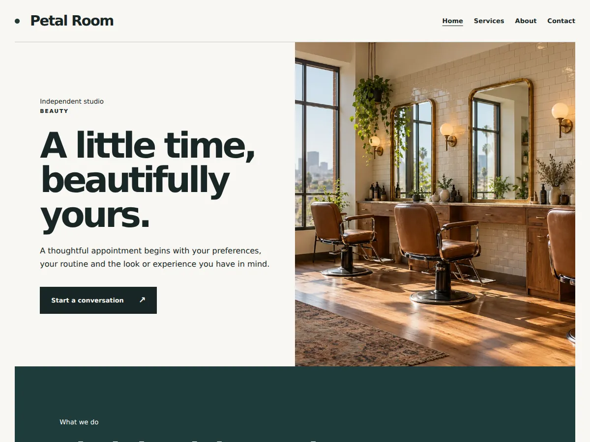 Studio and stylist guide sample website showing its homepage layout