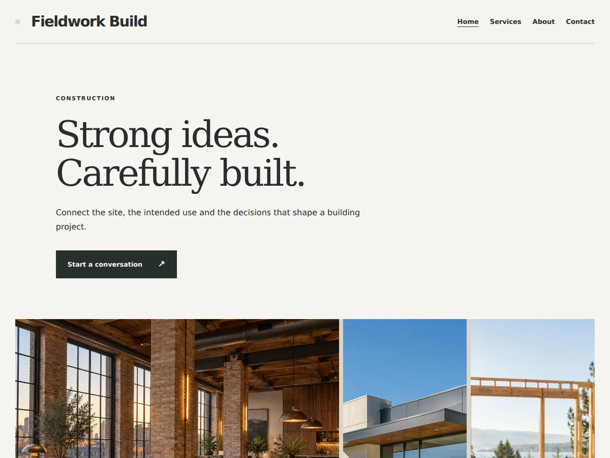 Structured builder portfolio sample website showing its homepage layout