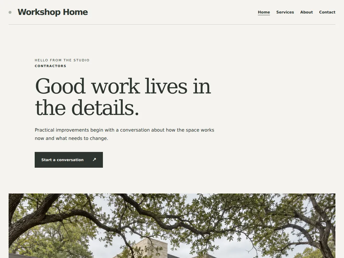 Design-minded build sample website showing its homepage layout