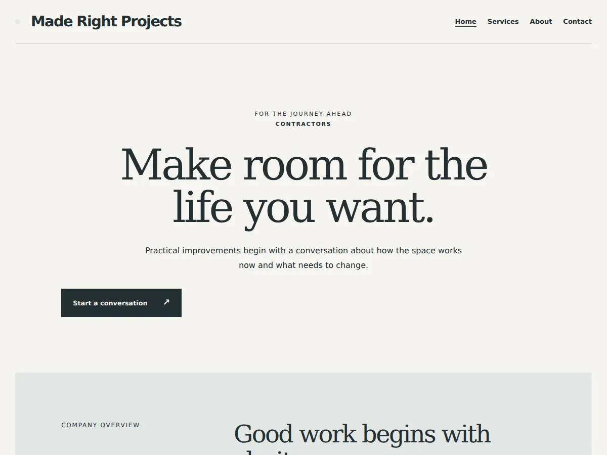 Guided project journey sample website showing its homepage layout