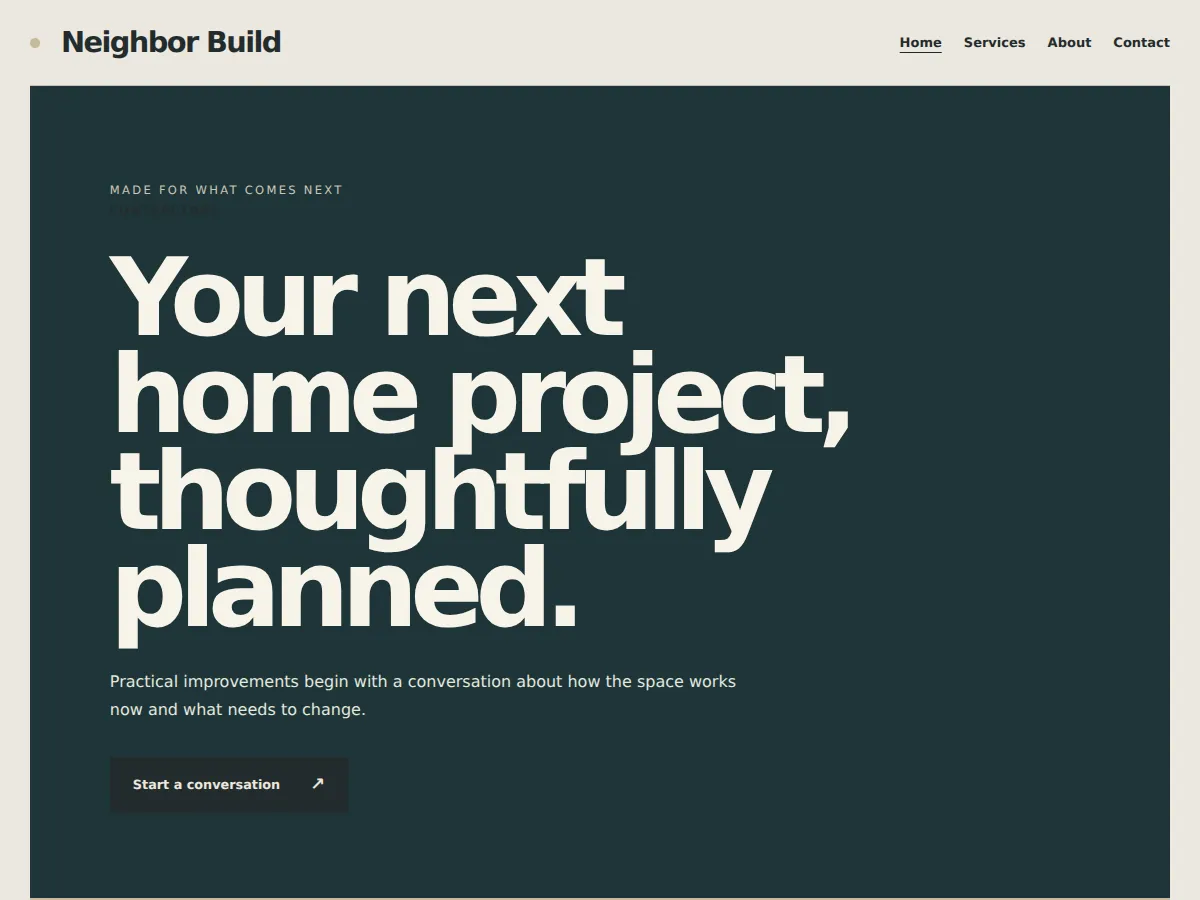 Builder poster and portfolio sample website showing its homepage layout