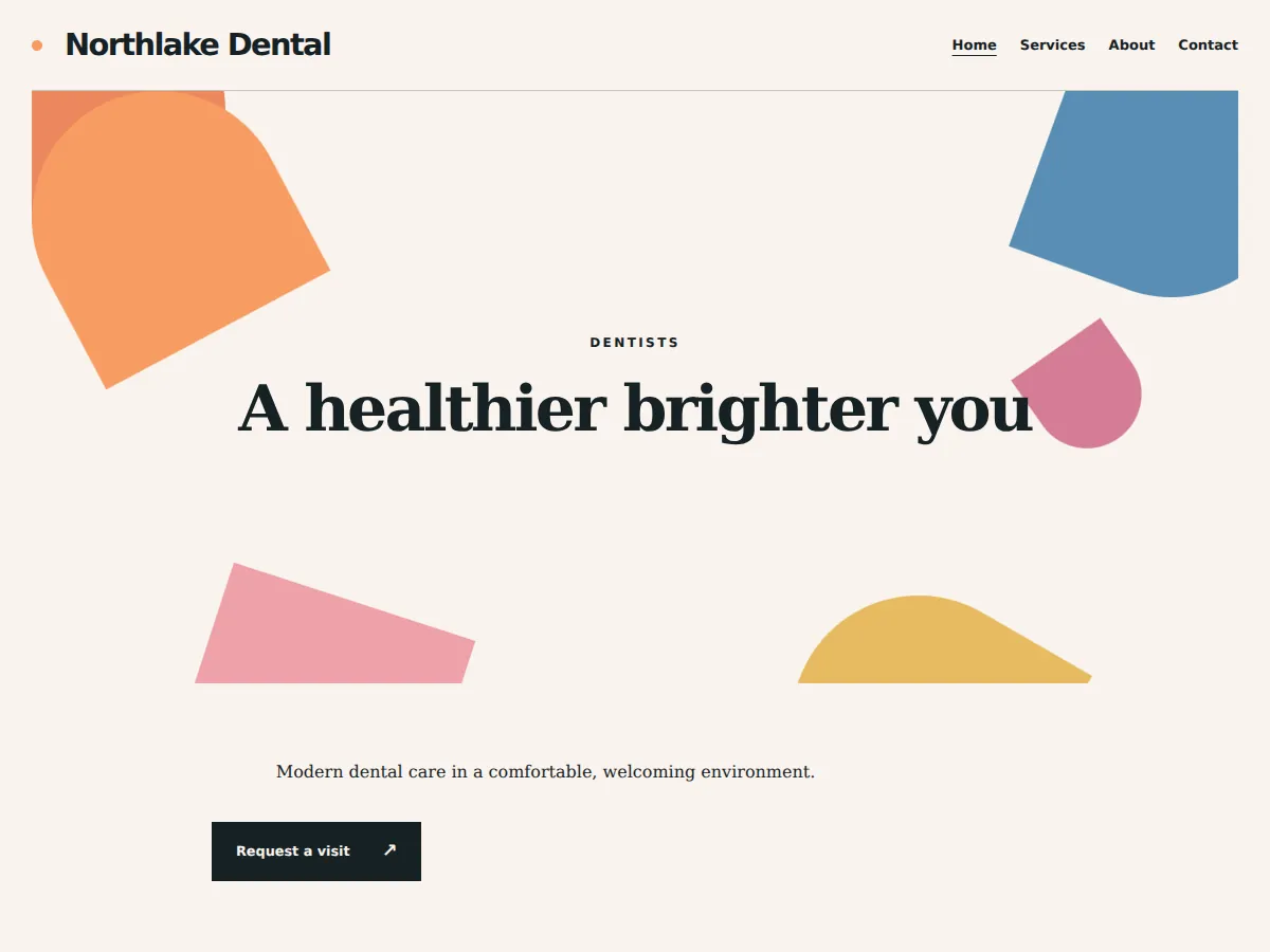 Geometric dental studio example website homepage
