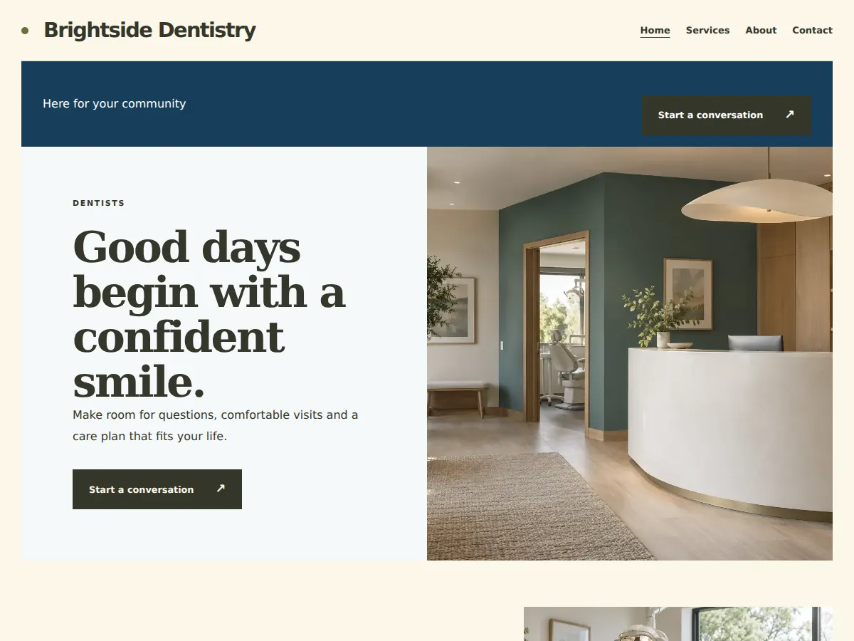 Trust and appointment sample website showing its homepage layout