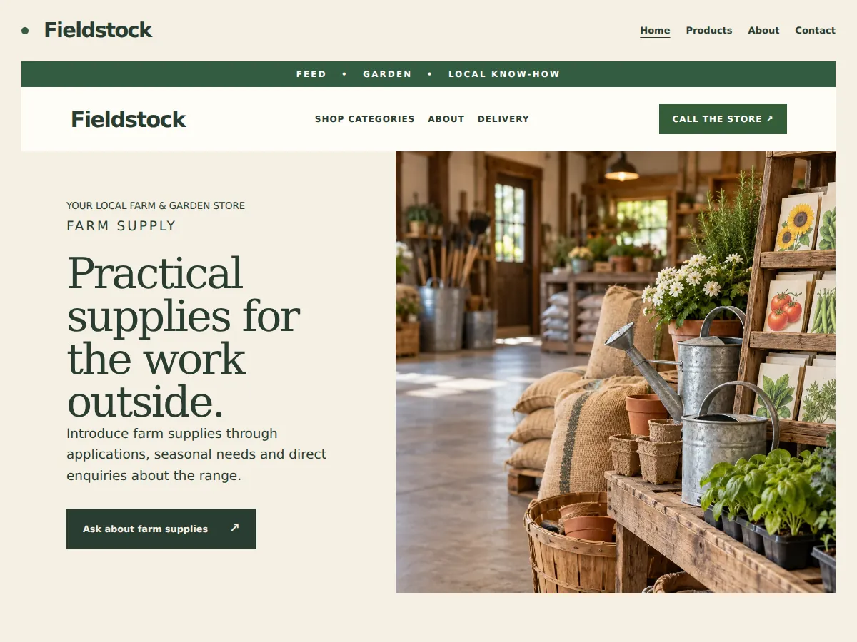 Country merchant and product aisles sample website showing its homepage layout