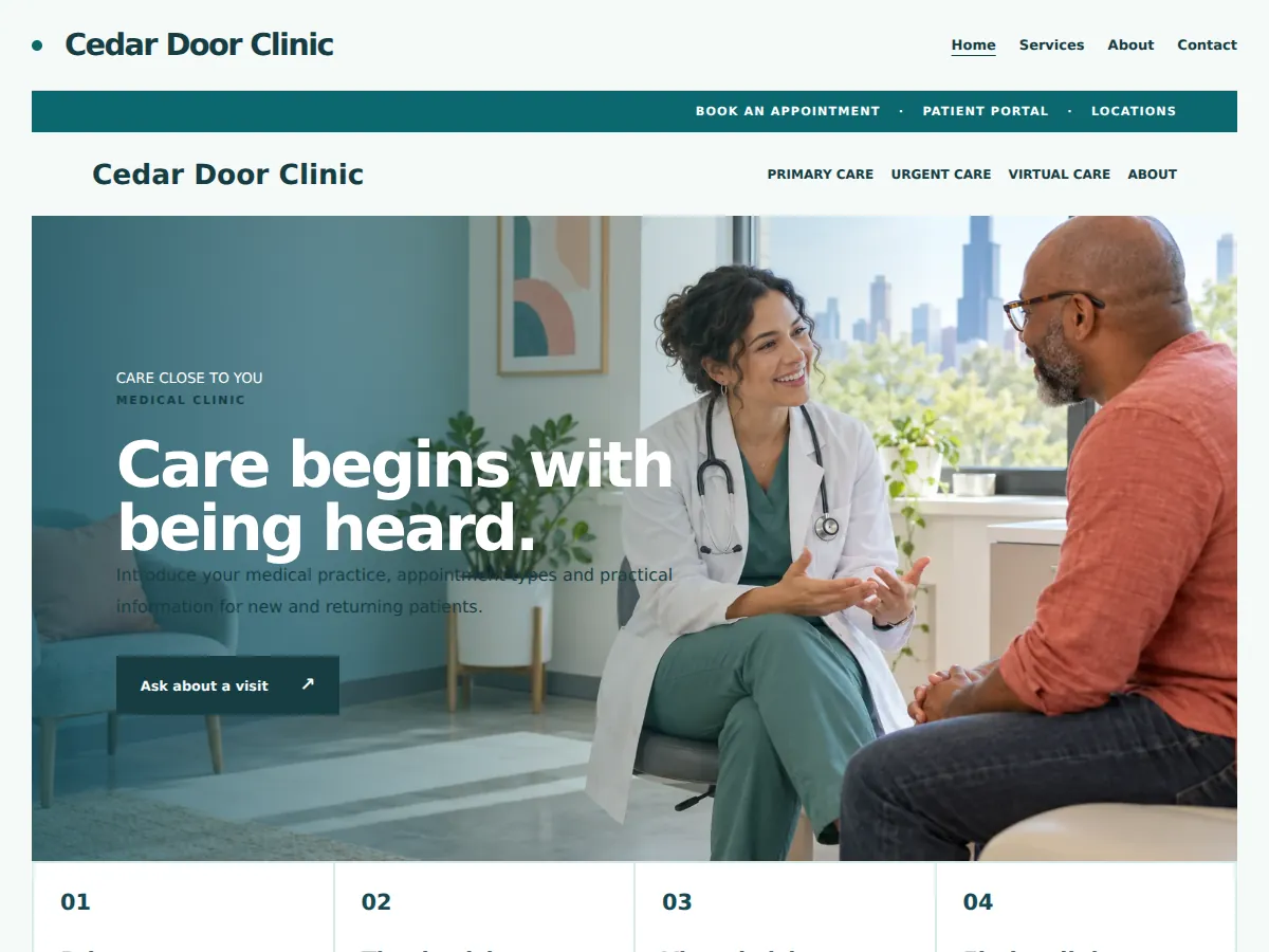 Care and location chooser example website homepage