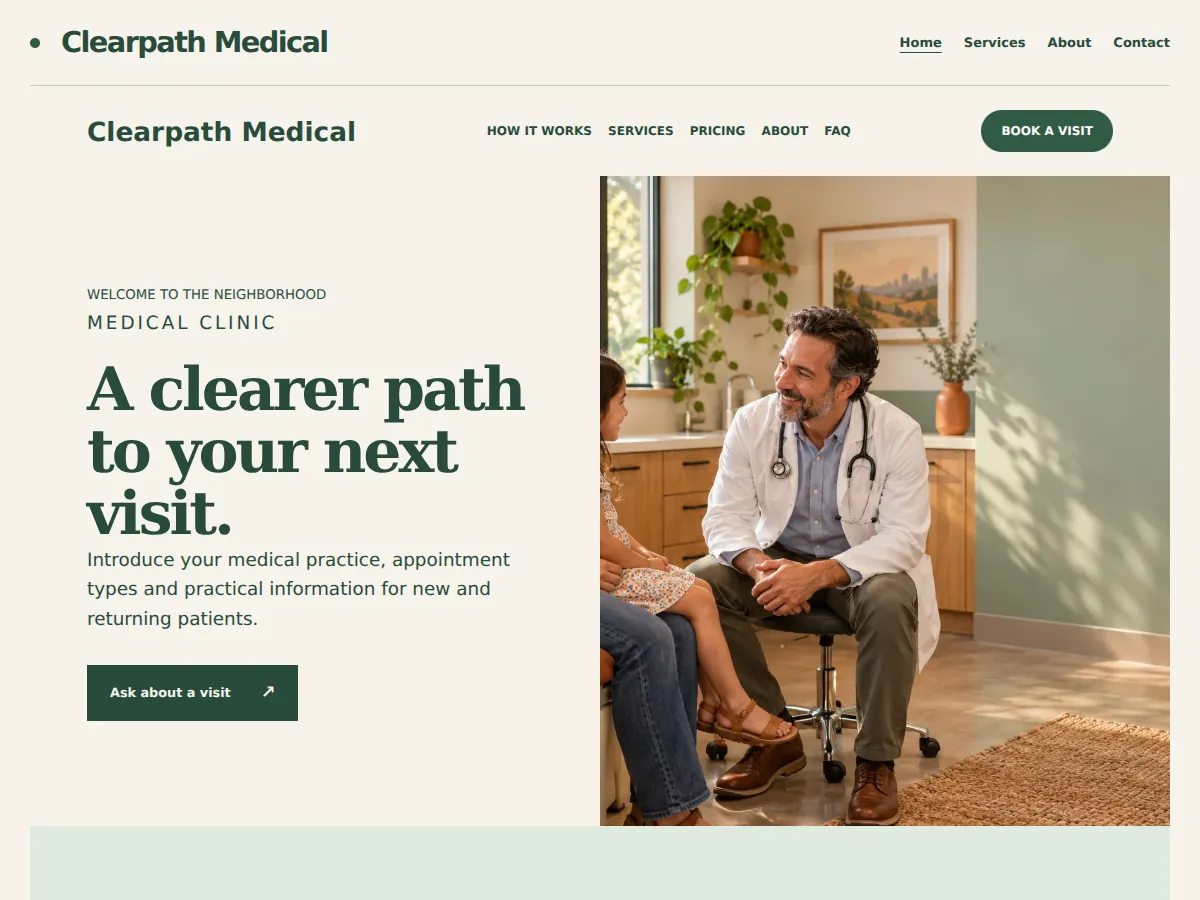 Unhurried family practice sample website showing its homepage layout
