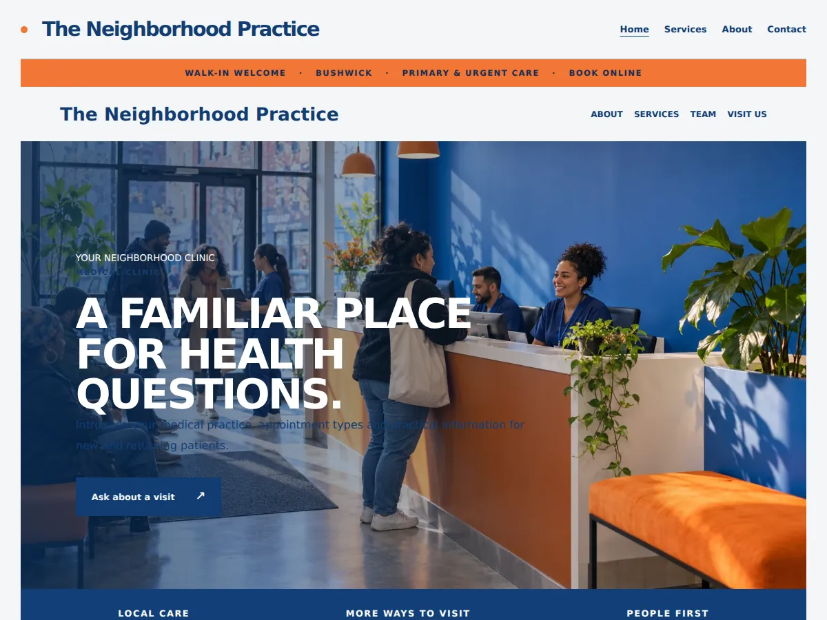 Neighborhood care index sample website showing its homepage layout