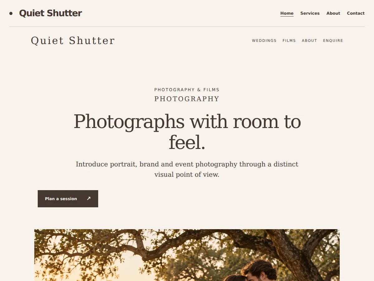 Heirloom story sample website showing its homepage layout