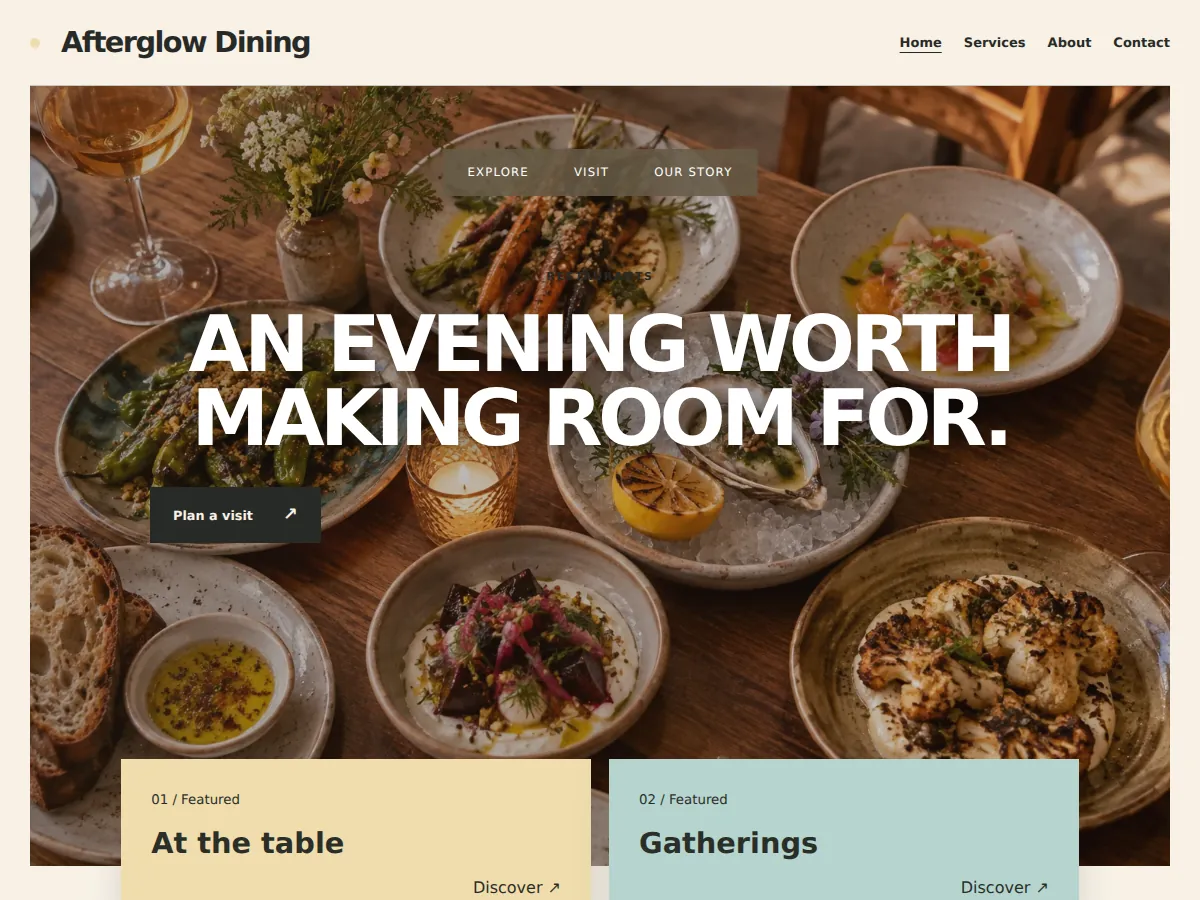 Market table bulletin sample website showing its homepage layout