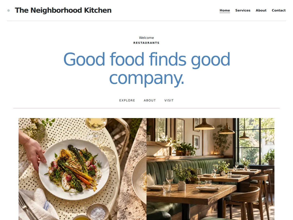 Practical dining guide sample website showing its homepage layout