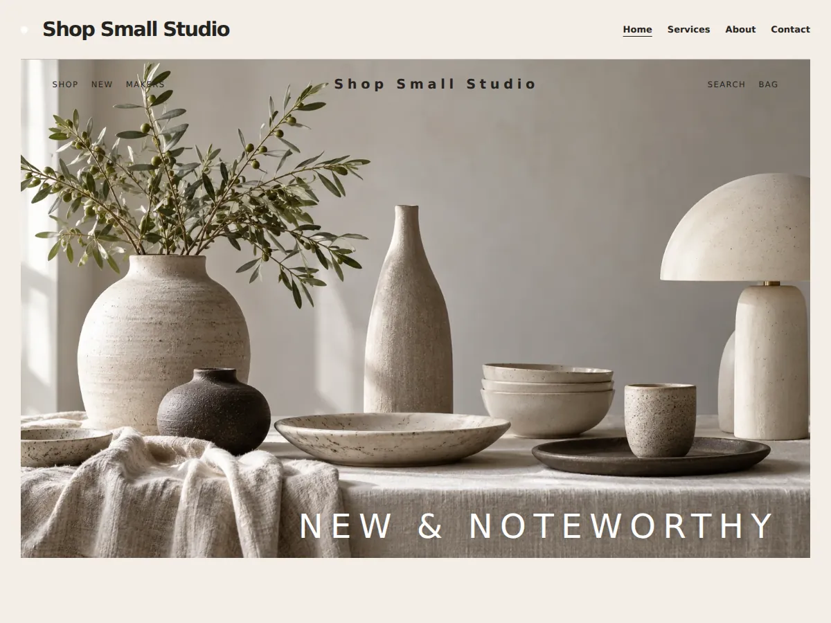Objects gallery sample website showing its homepage layout