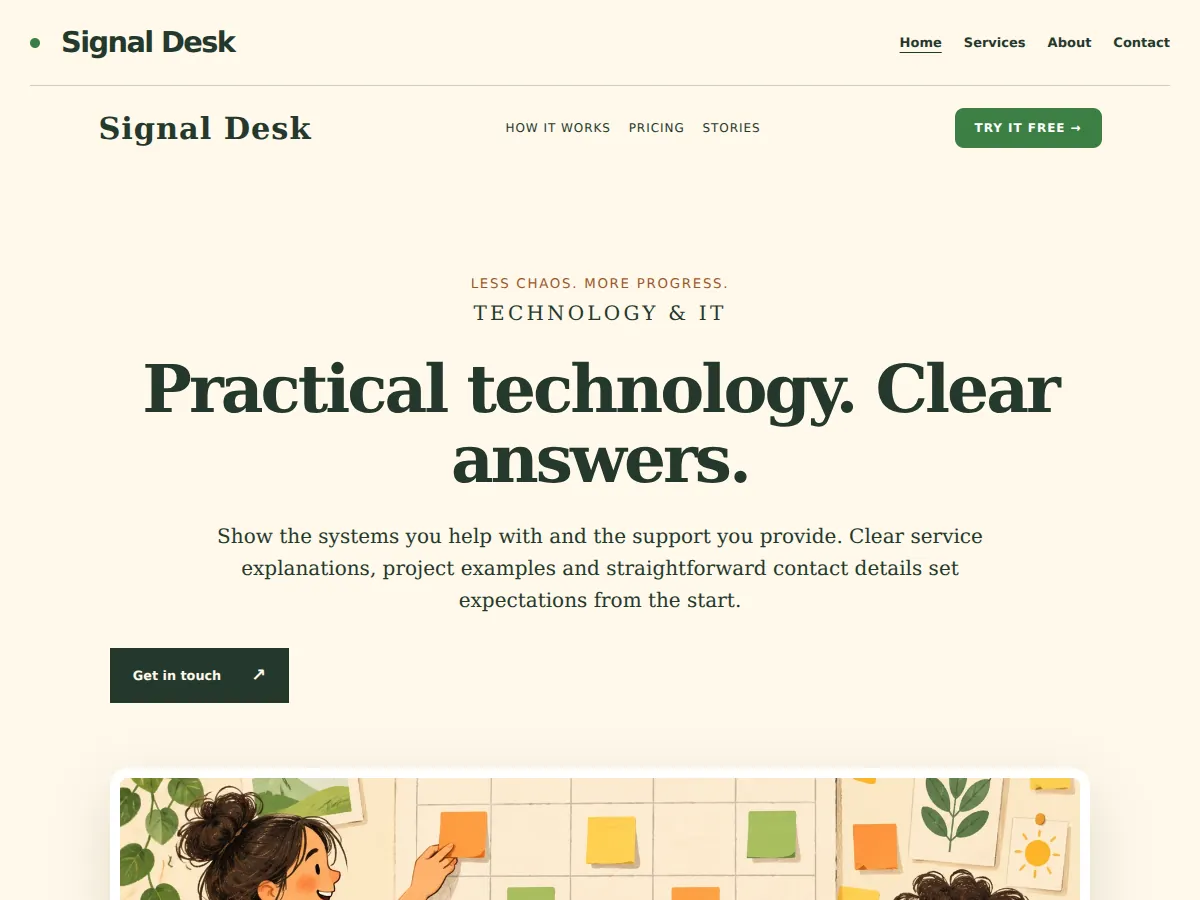 Calm workspace sample website showing its homepage layout